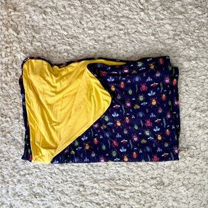 Bamboo Navy Insect Print Blanket with Yellow Lining